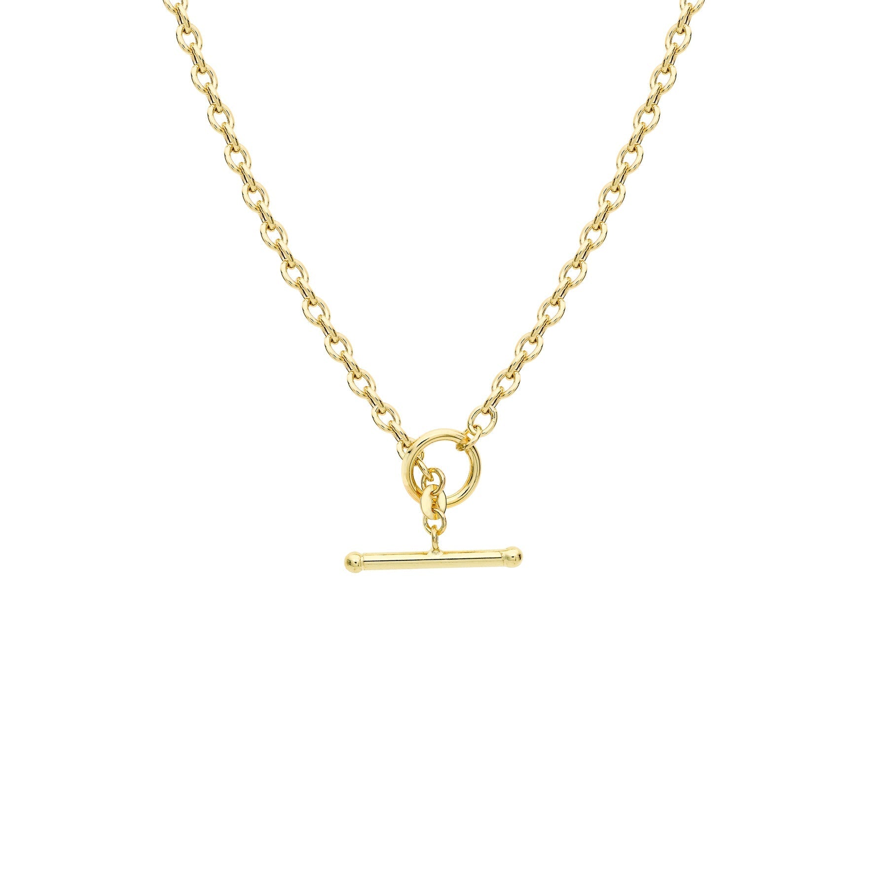 Glow 9ct Gold Oval Belcher T-Bar Necklace 45cm