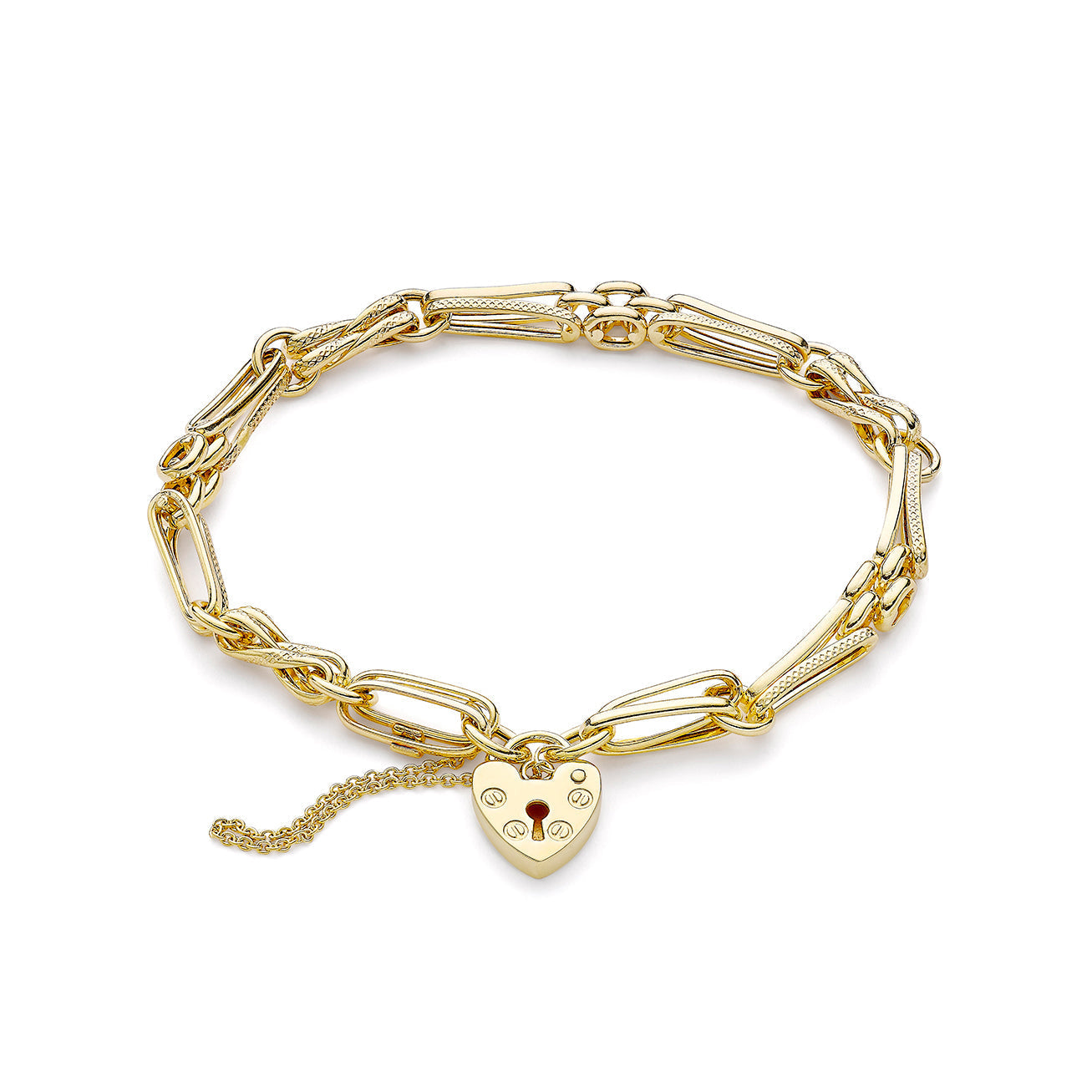 Glow 9ct Gold Link & Panther Chain Padlock Bracelet 19cm