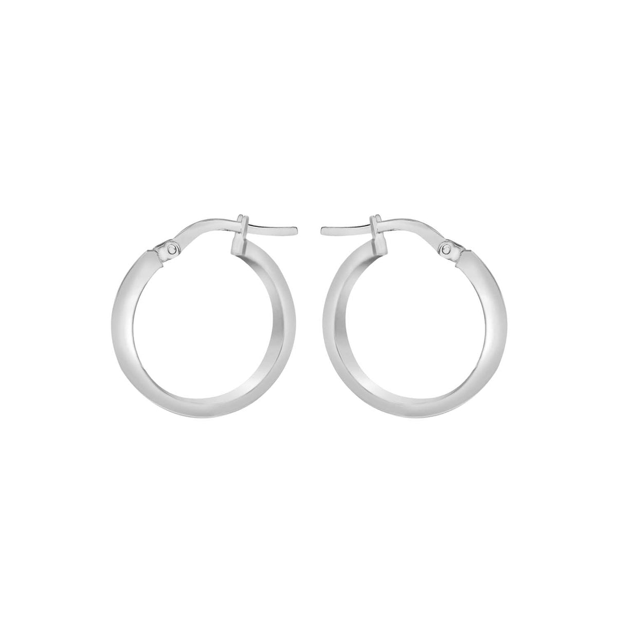 9ct White Gold 3mm Rectangular-Tube 15mm Hoop Creole Earrings