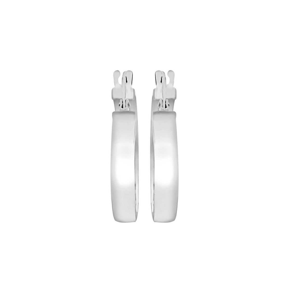 9ct White Gold 3mm Rectangular-Tube 15mm Hoop Creole Earrings