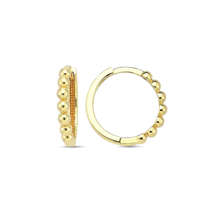 9ct Yellow Gold Beaded Huggie Earrings 15mm