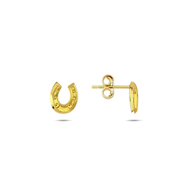 9ct Yellow Gold Lucky Horseshoe Stud Earrings