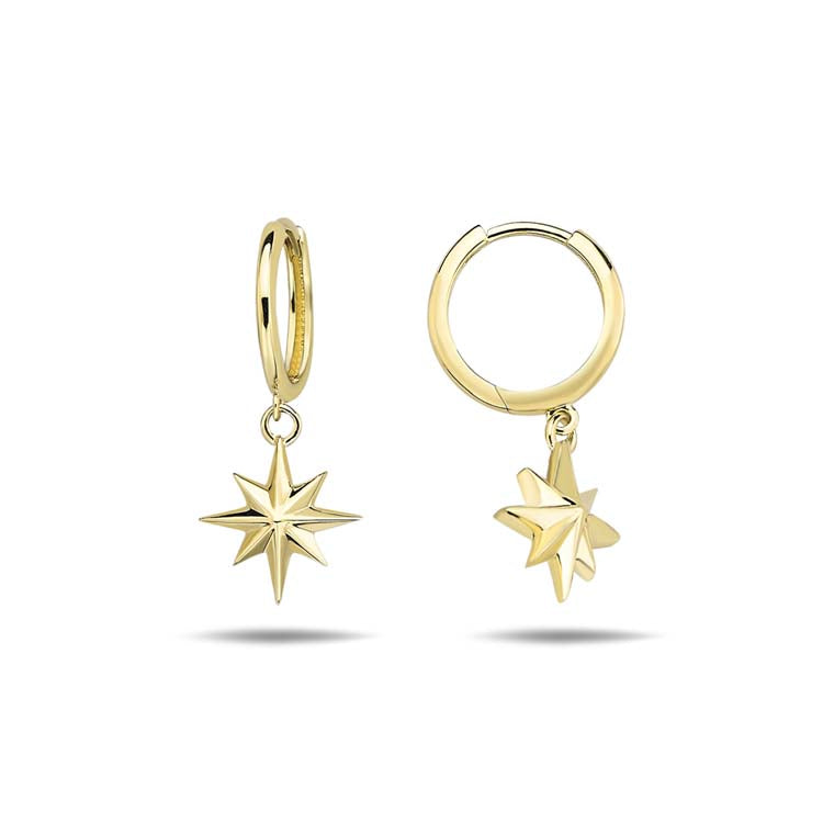 9ct Yellow Gold Star Round Huggie Earrings