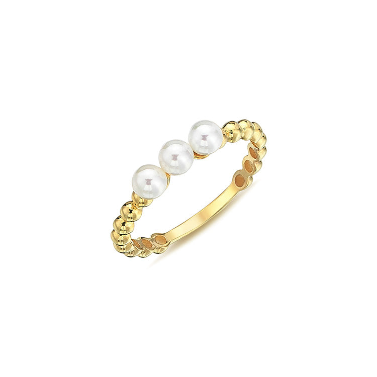9ct Yellow Gold Freshwater Pearl Beaded Ring