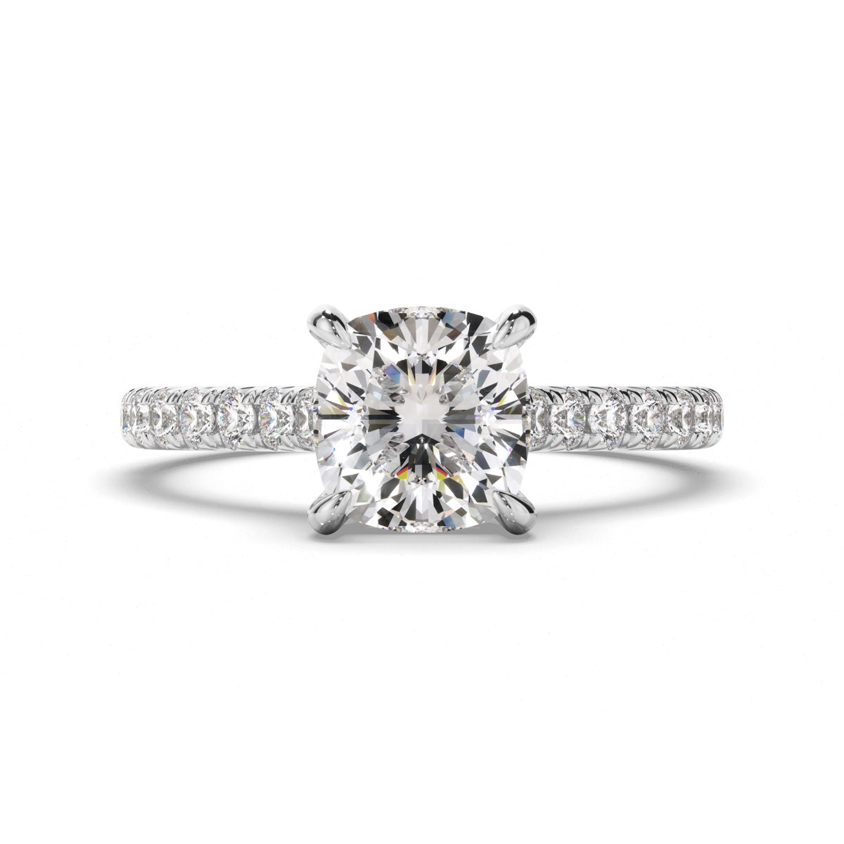 Cushion Cut Diamond Solitaire Engagement Ring With Diamond Sides