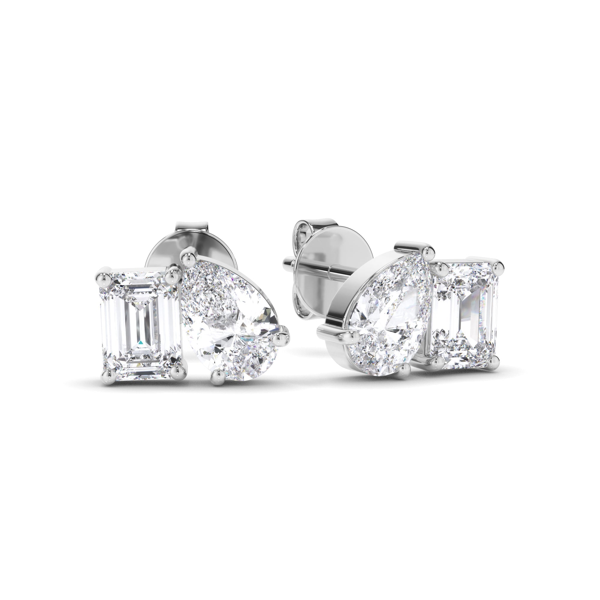 Emerald & Pear Cut Diamond Stud Earrings