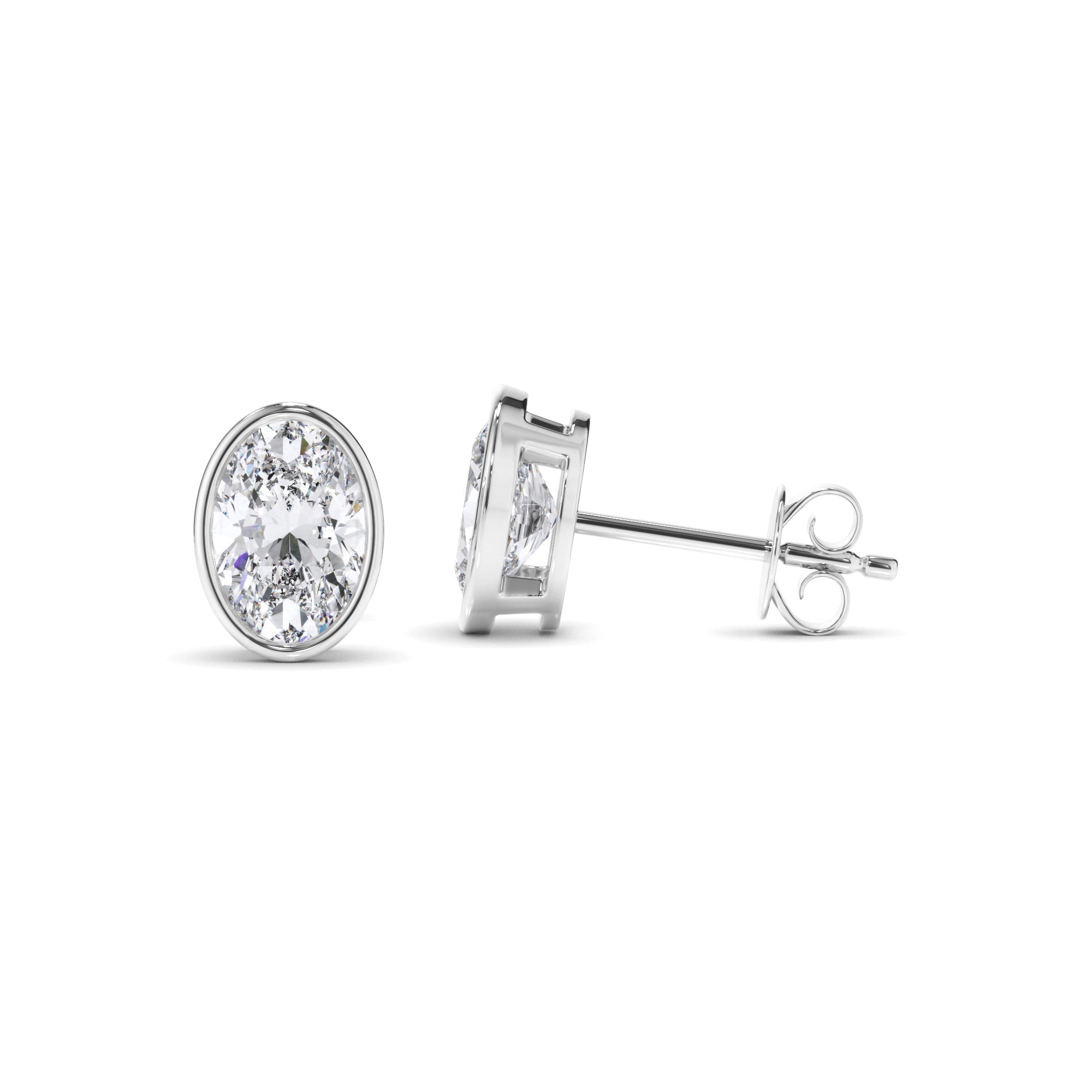 Oval Cut Diamond Bezel Set Stud Earrings