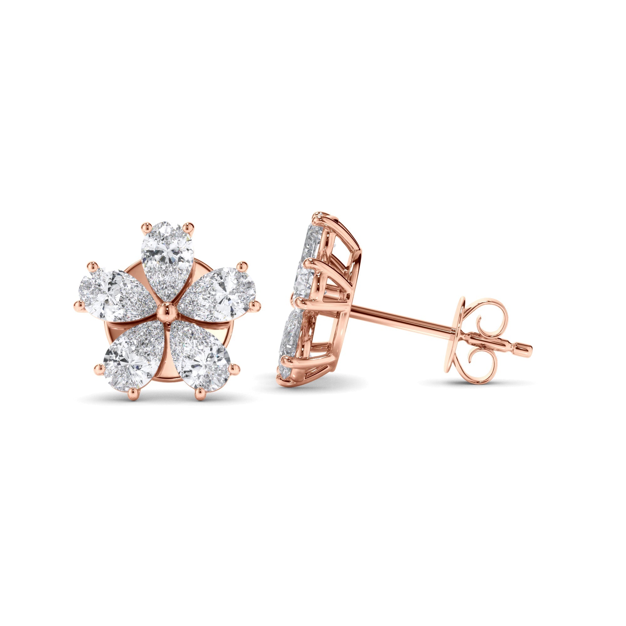 Pear Cut Diamond 5-Stone Stud Earrings