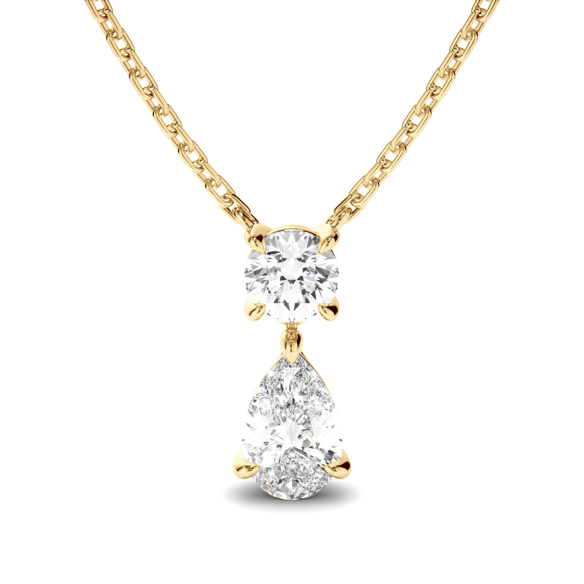 Pear & Round Brilliant Cut Diamond Drop Pendant