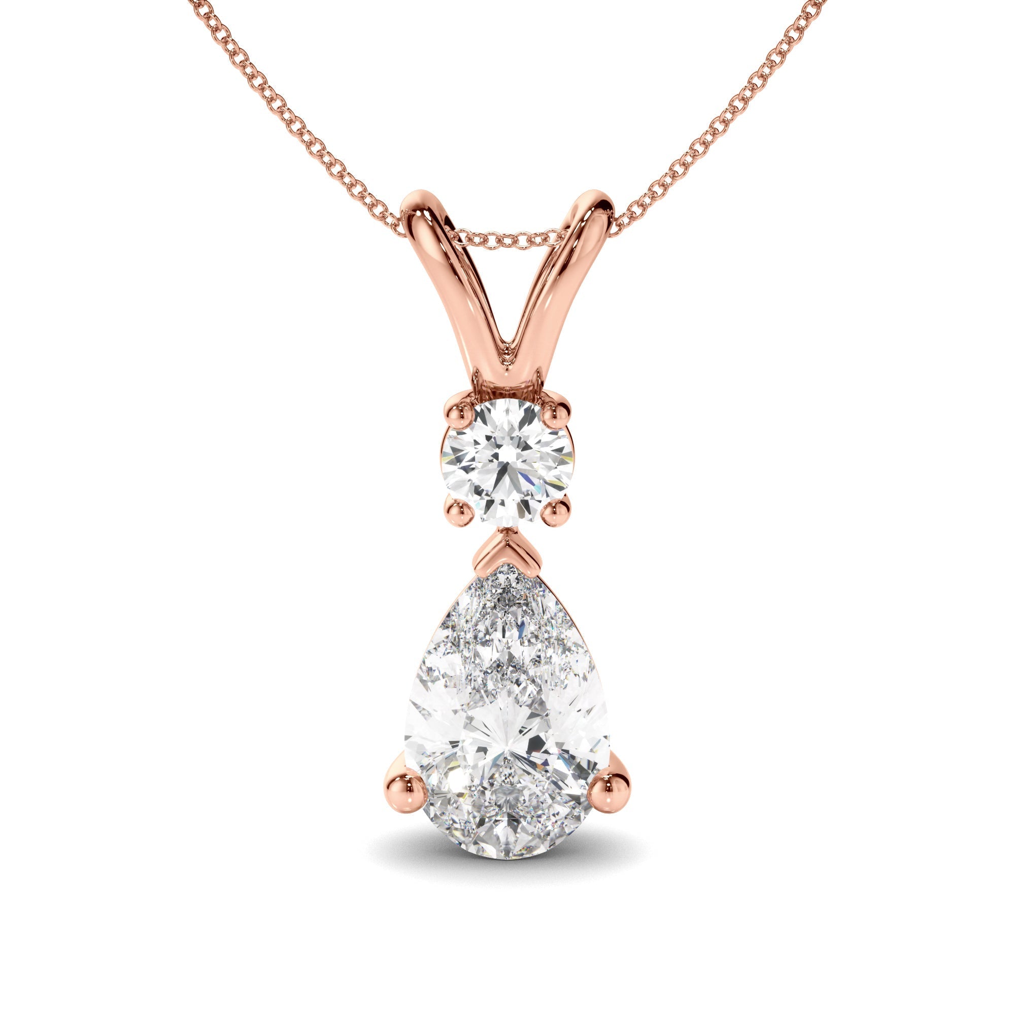 Pear & Round Brilliant Cut Diamond Drop Pendant
