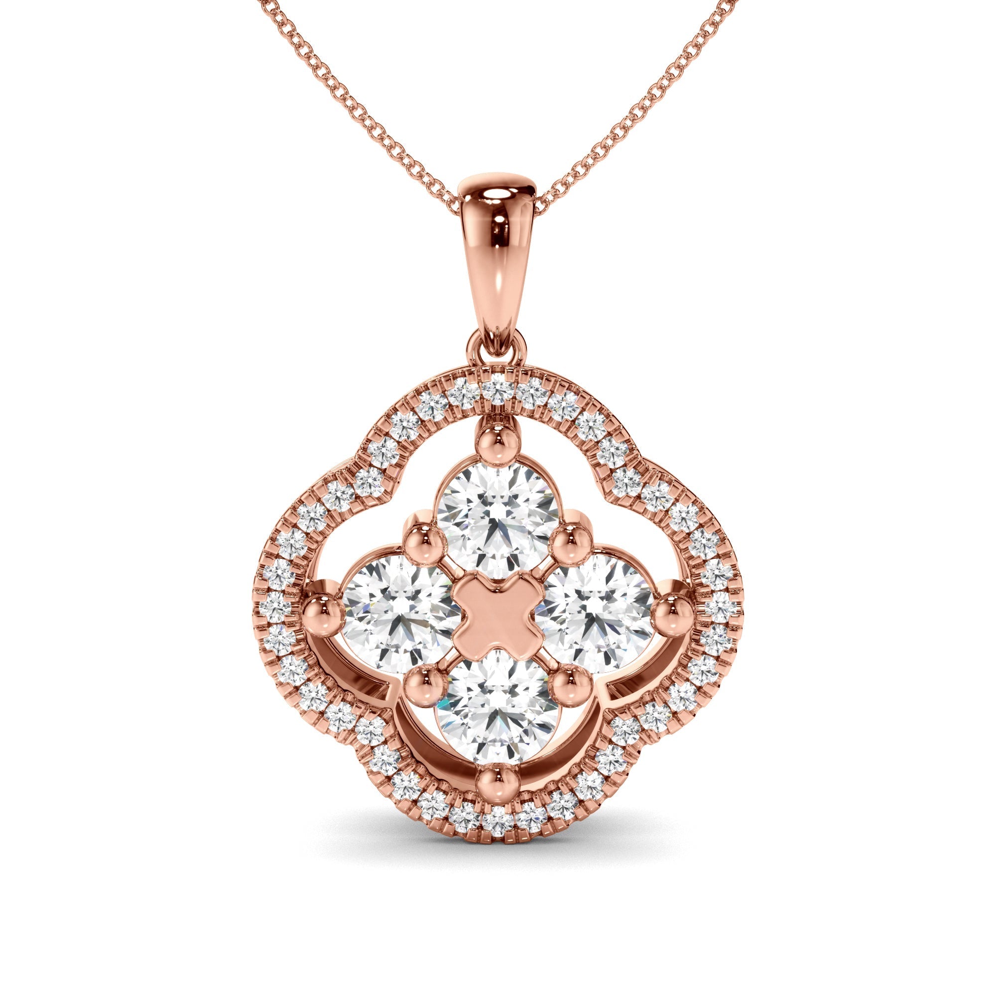 Round Brilliant Cut Diamond Clover Pendant