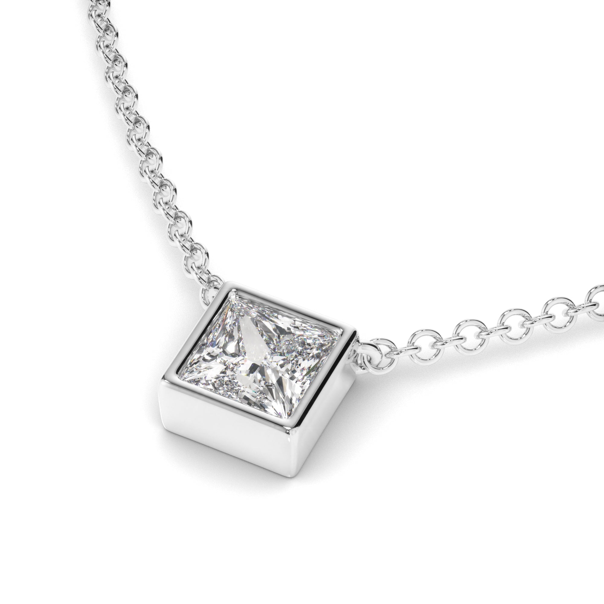 Princess Cut Diamond Bezel Set Necklet