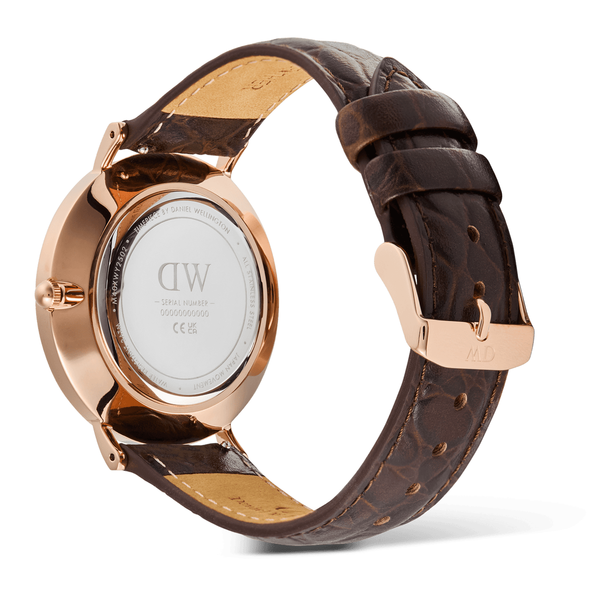 Daniel Wellington Classic Roman Numerals Date Dark Brown Croc Belly Rose Gold