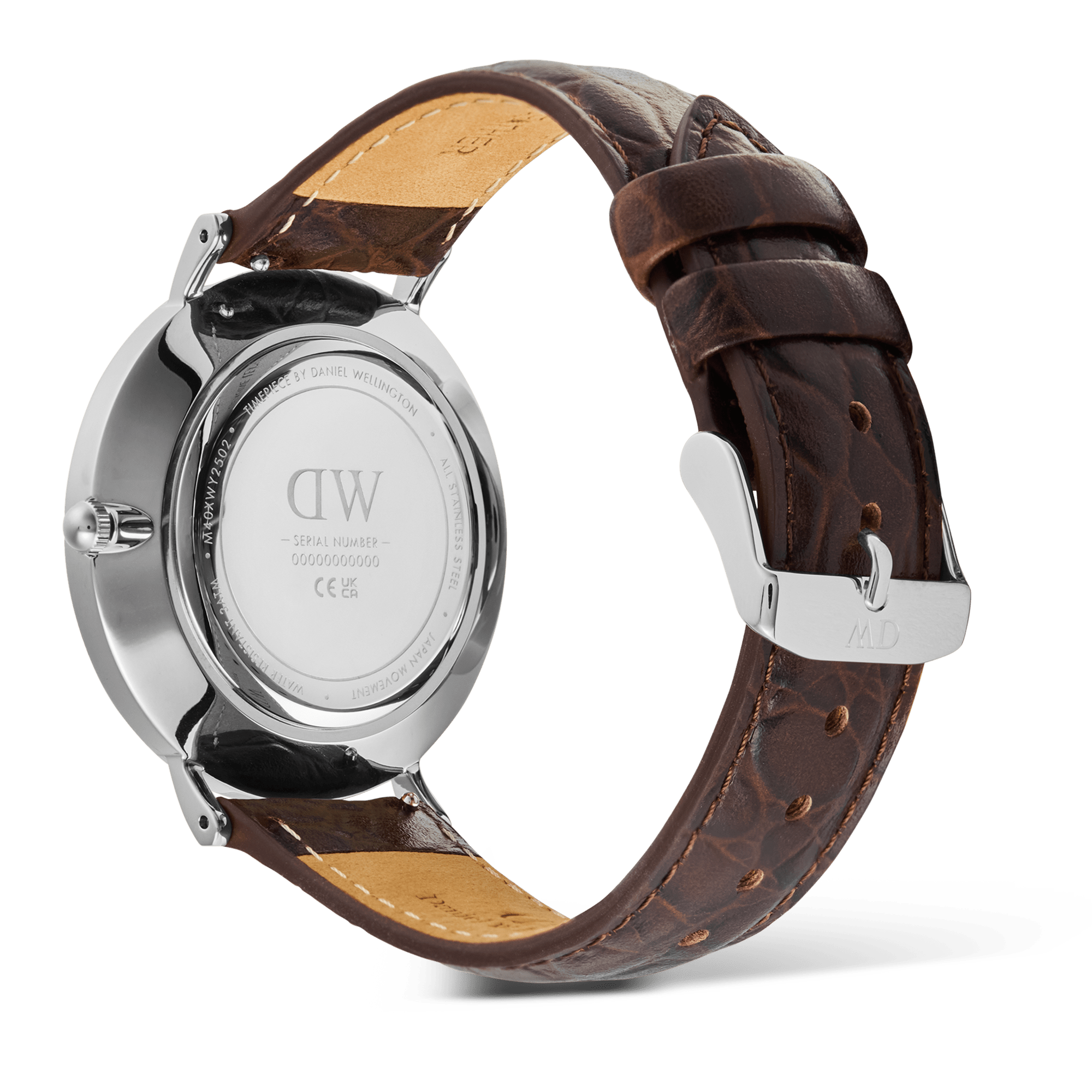 Daniel Wellington Classic Roman Numerals Date Dark Brown Croc Belly Silver