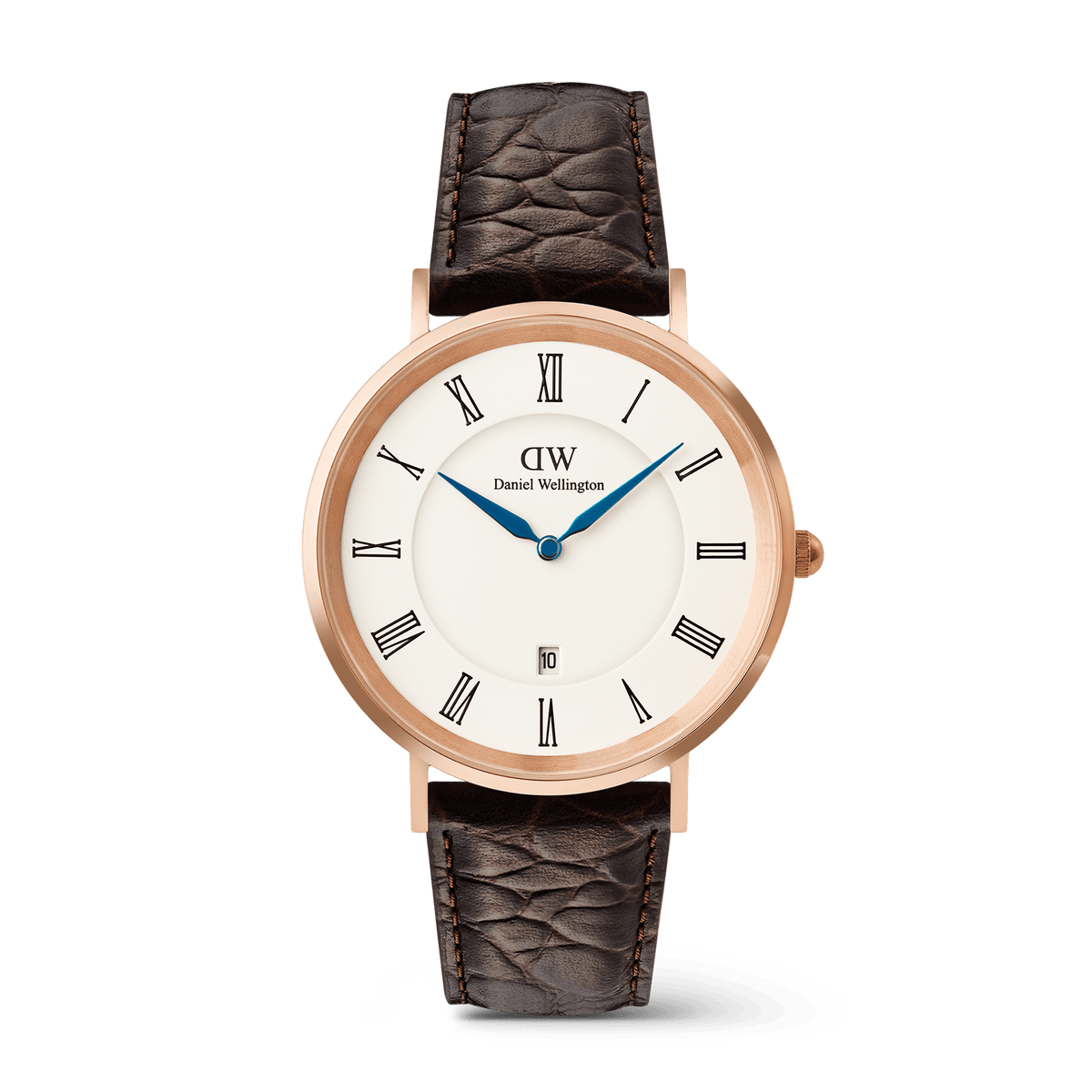 Daniel Wellington Classic Roman Numerals Date Dark Brown Croc Belly Rose Gold