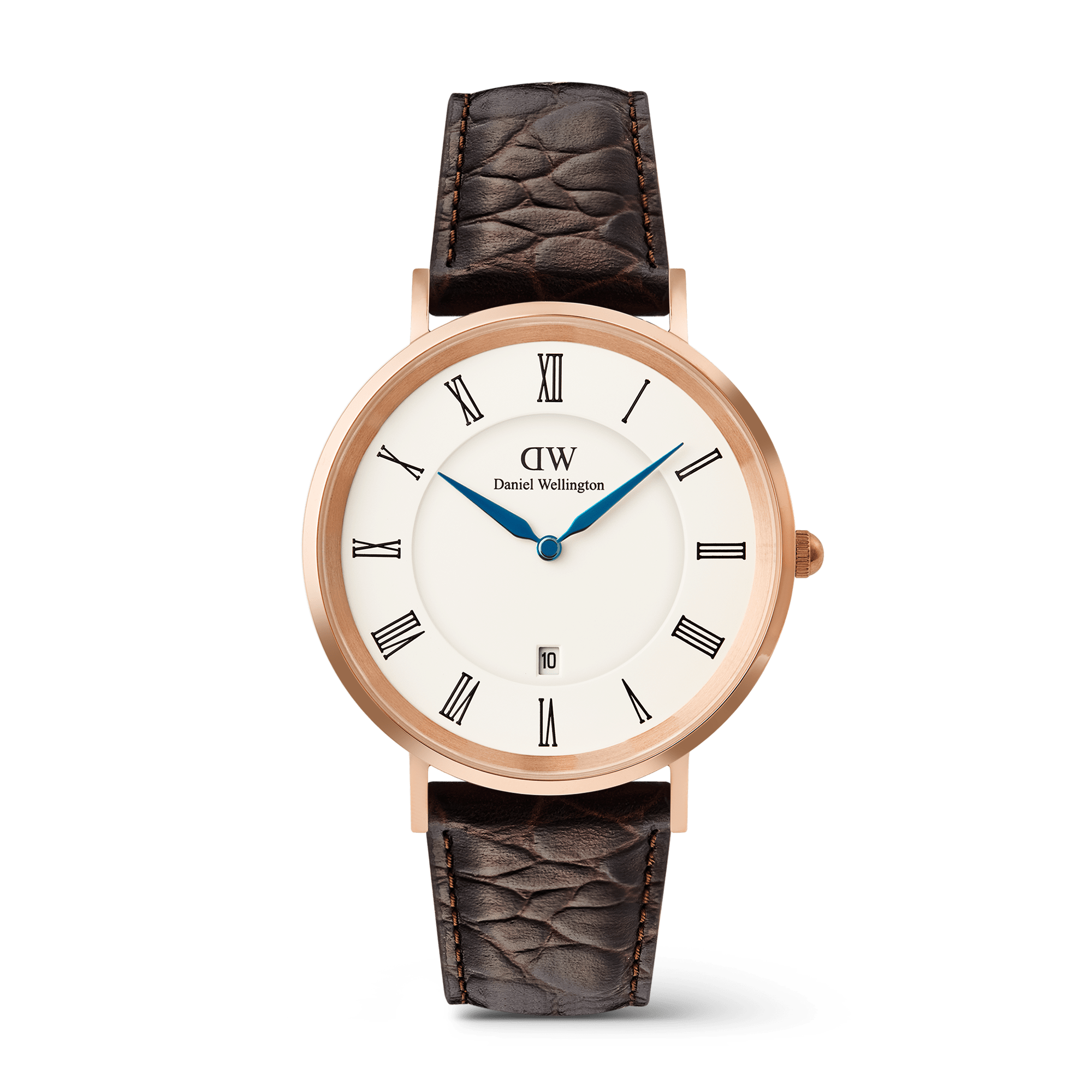 Daniel Wellington Classic Roman Numerals Date Dark Brown Croc Belly Rose Gold