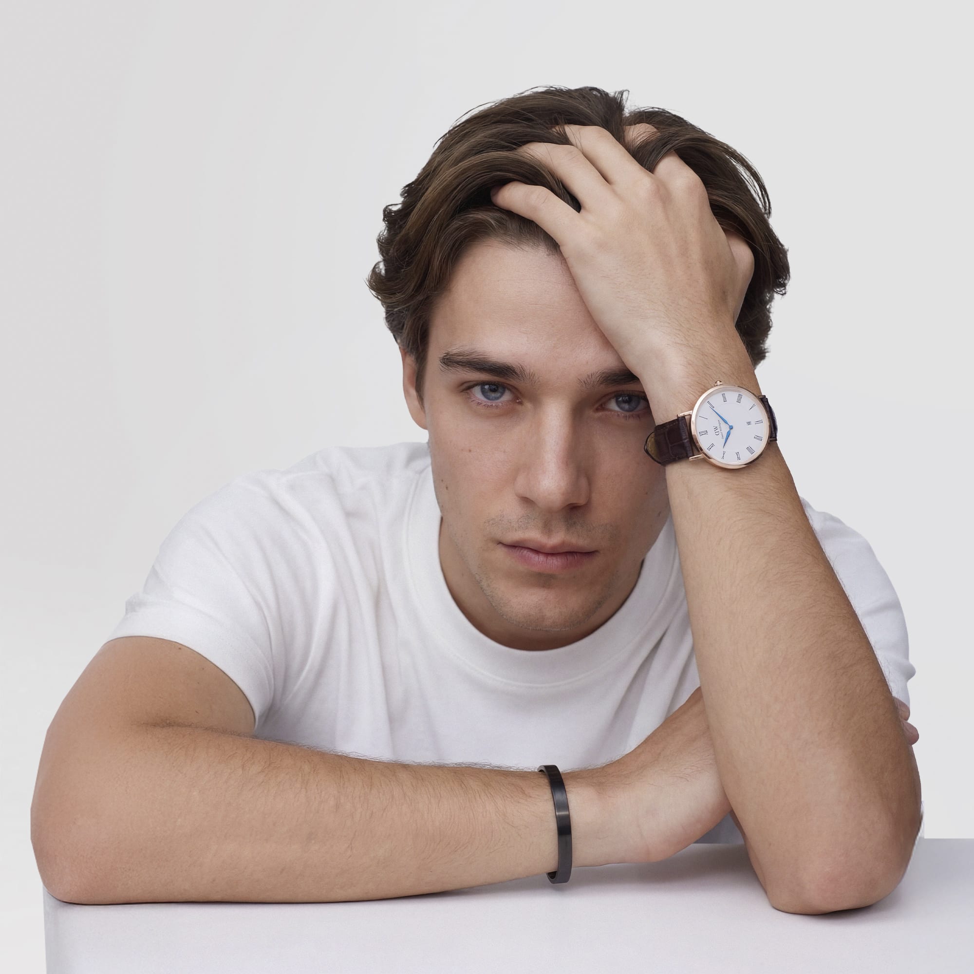 Daniel Wellington Classic Roman Numerals Date Dark Brown Croc Belly Rose Gold