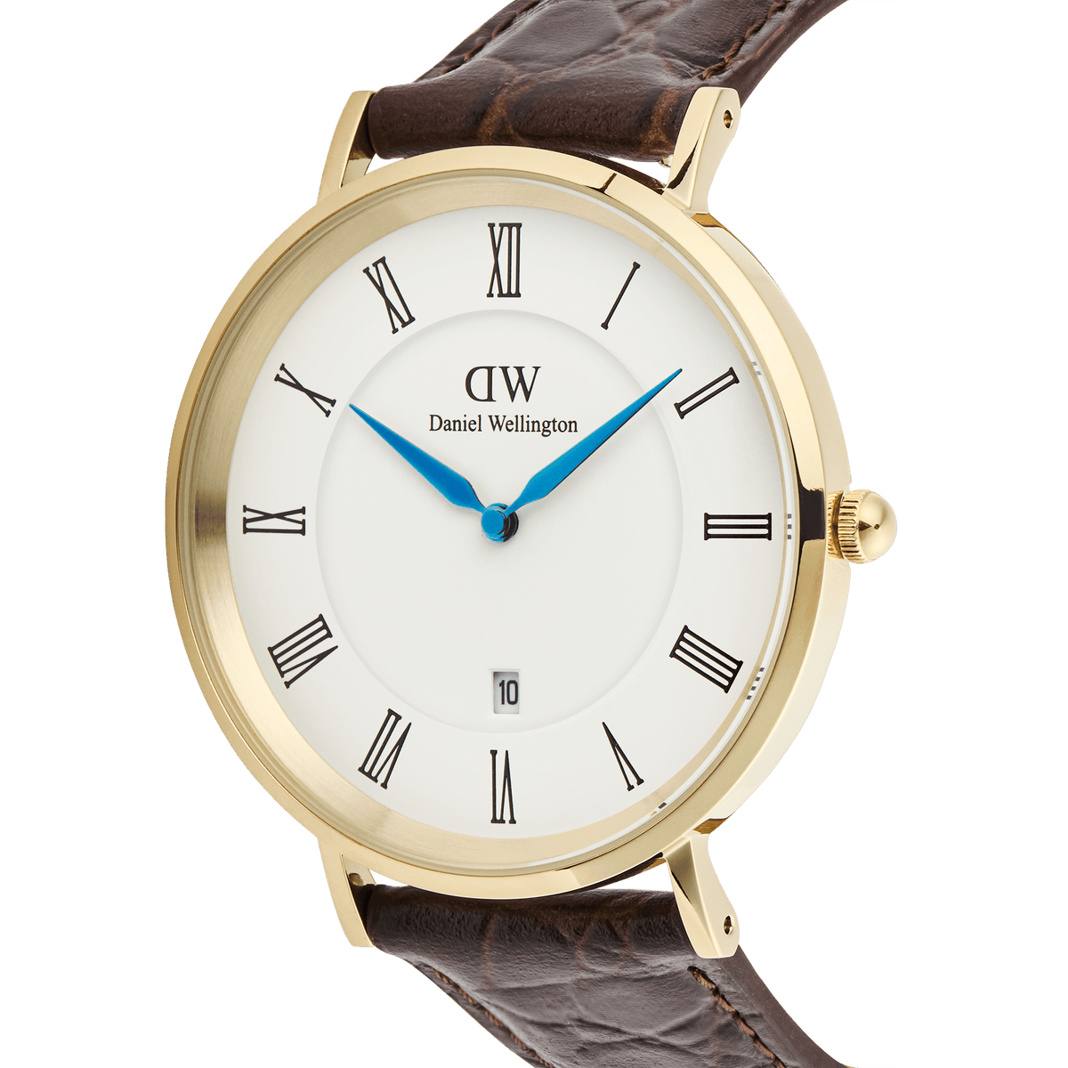 Daniel Wellington Classic Roman Numerals Date Dark Brown Croc Belly Gold