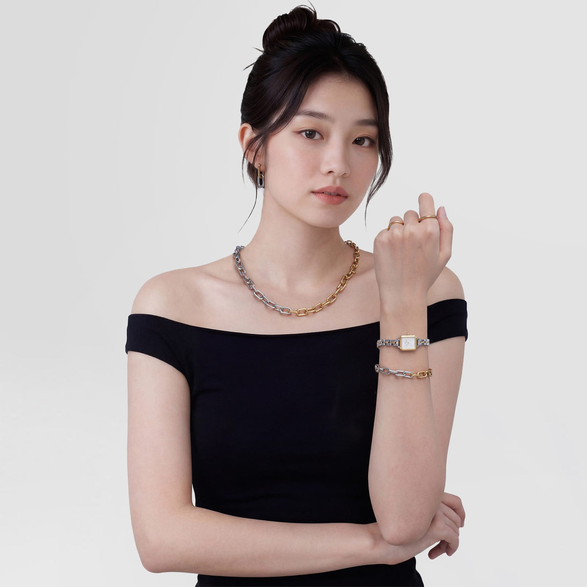 Daniel Wellington Contrast Link Necklace Two Tone Gold