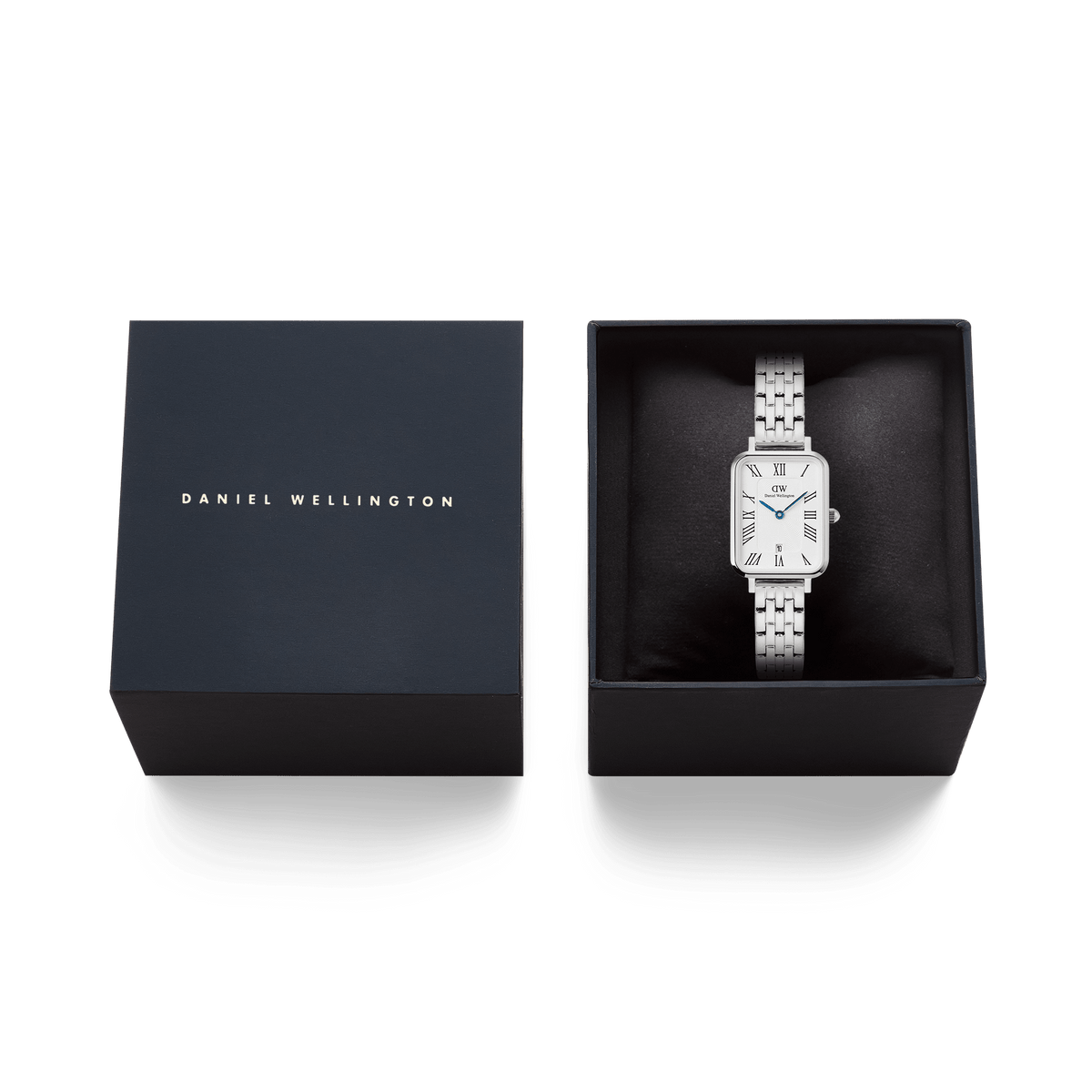 Daniel Wellington Quadro Roman Numerals Date 5-link Silver