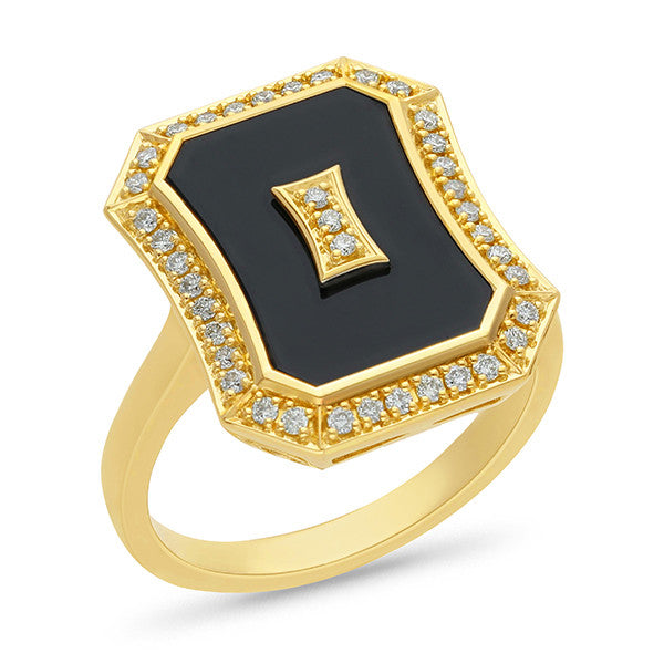 Onyx & Diamond Ring in 9ct Yellow Gold