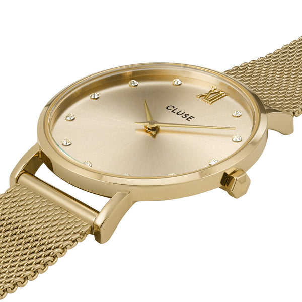 CLUSE Minuit Gold Crystals & Gold Mesh Watch CW10204