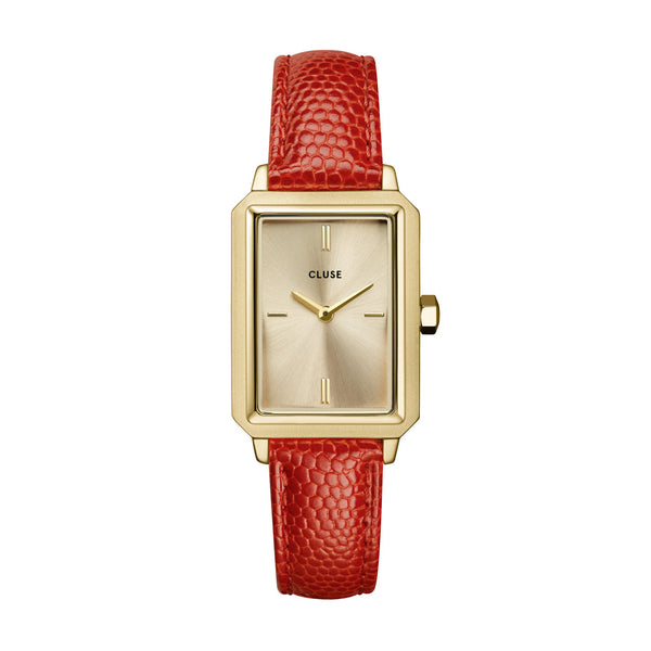 CLUSE Fluette Gold Gold & Coral Lizard Leather Watch CW11505