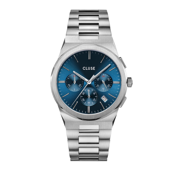 CLUSE Vigoureux Chronograph Blue & Silver Steel Link Watch CW20801