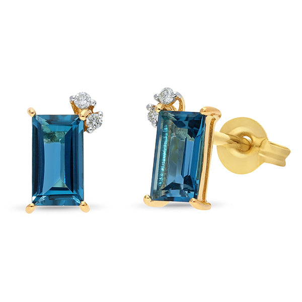 9ct Yellow Gold London Blue Topaz & Diamond Earrings