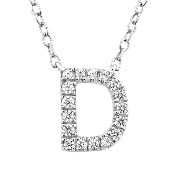 9ct White Gold Diamond Initial 'D' Necklace