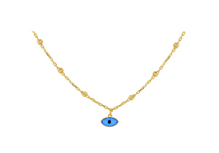 9ct Yellow Gold Evil Eye Dc Ball Necklace 41 + 2.5cm