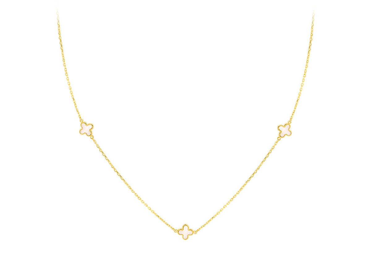 9ct Yellow Gold 3 Mother-of-Pearl Petal Necklace 40-42.5 cm