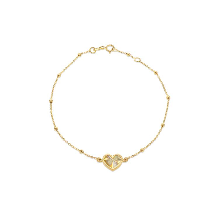 9ct Yellow Gold Rainbow Heart Bracelet 19cm