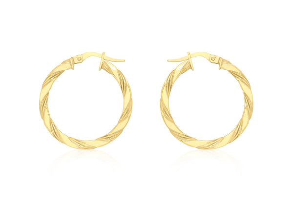 9ct Yellow Gold Flat Twist Hoops 20 mm
