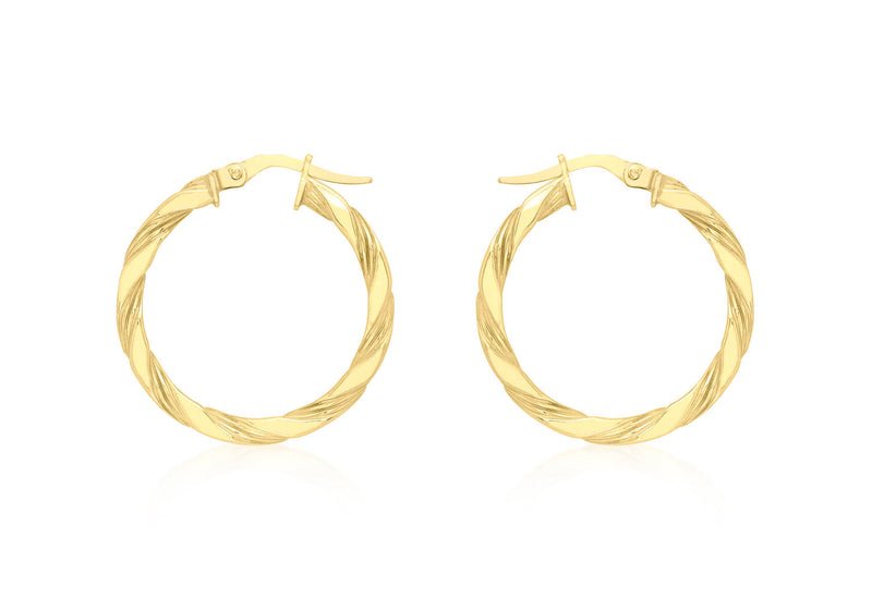 9ct Yellow Gold Flat Twist Hoops 20 mm