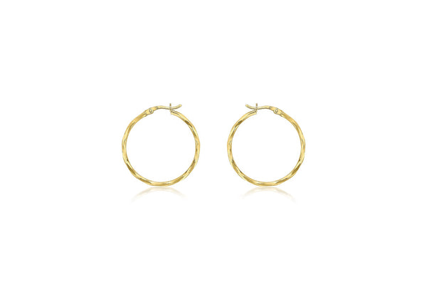 9ct Yellow Gold Diamond Cut Hoop Earrings 28mm