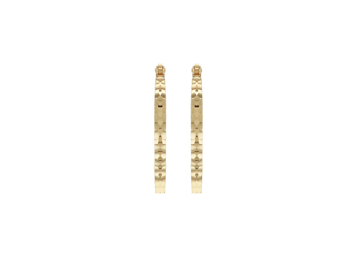 9ct Yellow Gold Hollow Diamond-Cut Med Oval Hoop Earrings