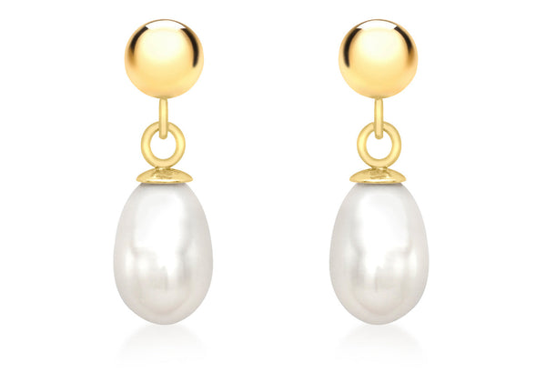 9ct Yellow Gold Pearl Drop Earrings 5mm
