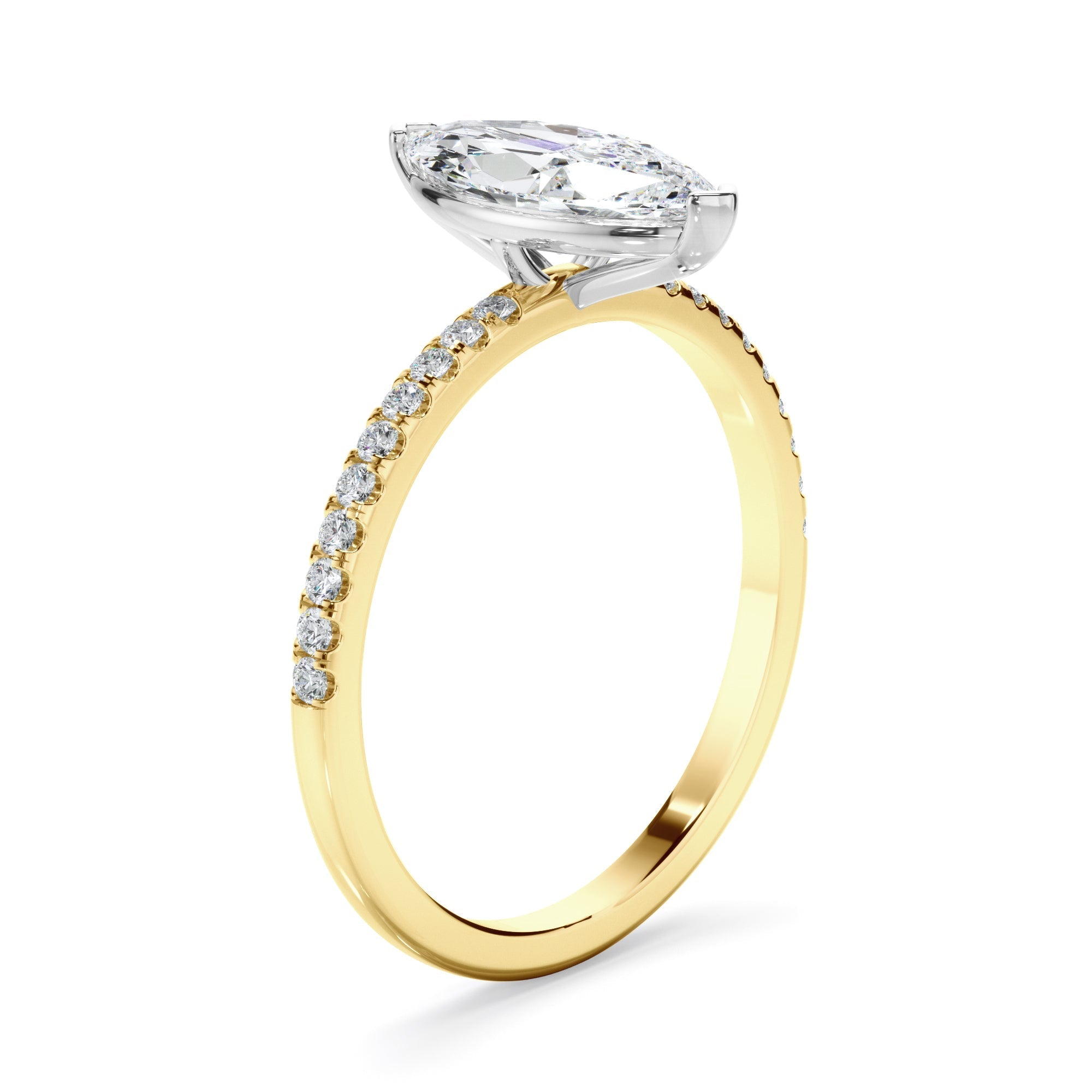 Marquise Cut Diamond Engagement Ring With Pave Band