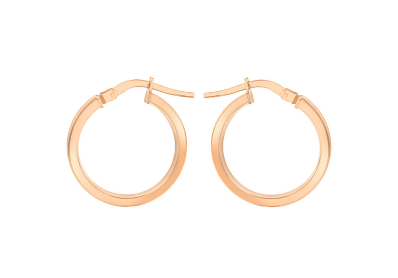9ct Rose Gold 3mm Rectangular-Tube 15mm Hoop Creole Earrings