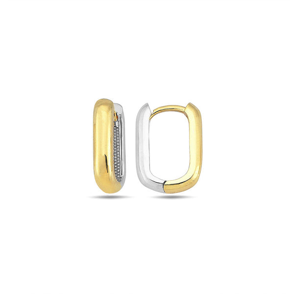 9ct Yellow Gold & White Gold Rectangle Huggie Earrings 15mm