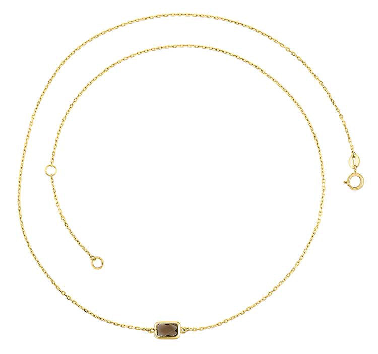 9ct Yellow Gold Faceted Smokey Quartz Necklace 45cm