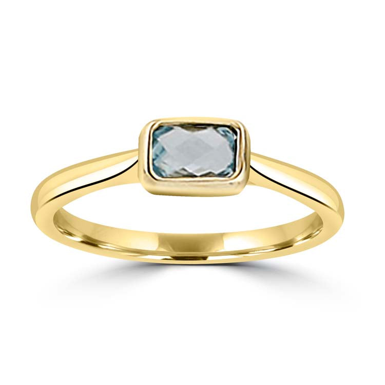 9ct Yellow Gold Faceted Sky Blue Topaz Ring