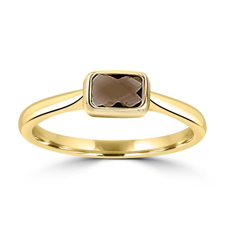 9ct Yellow Gold Faceted Smokey Quartz Ring