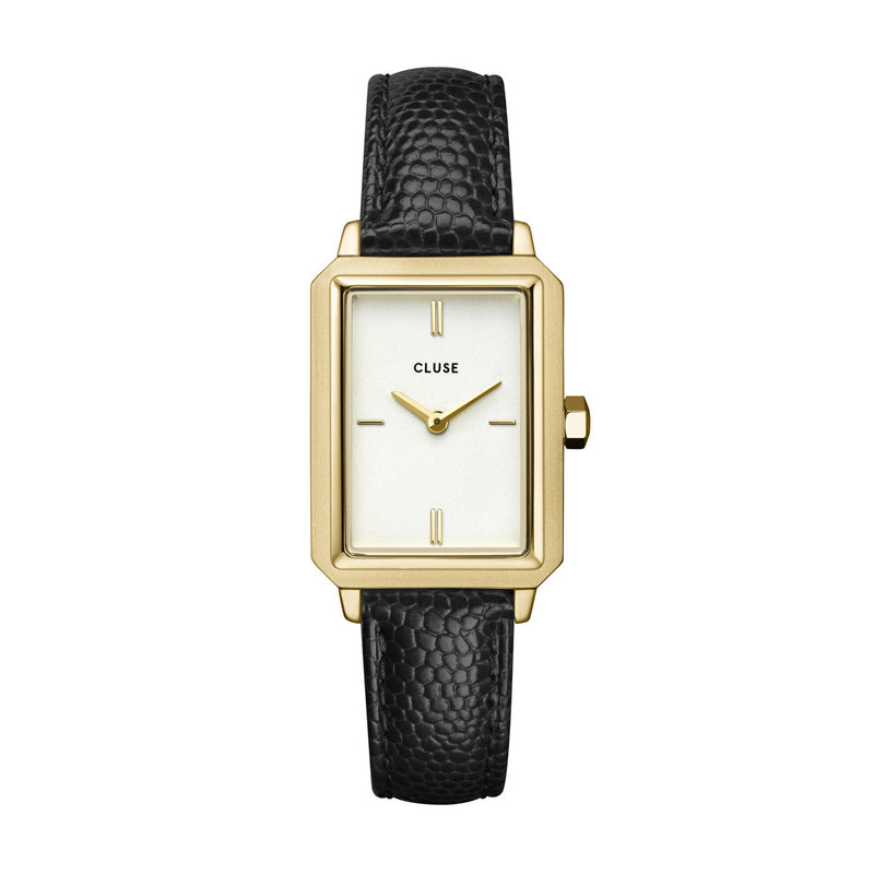 CLUSE Fluette Gold White/Black Lizard Leather Watch CW11504