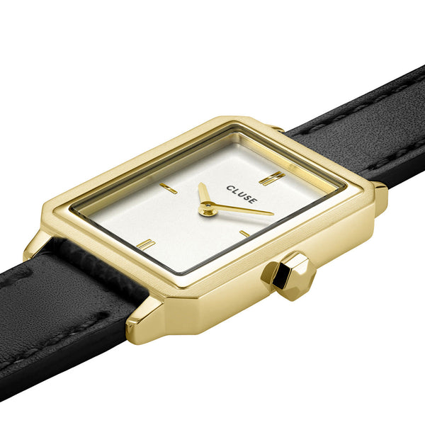 CLUSE Fluette Double Leather Black / Gold Watch