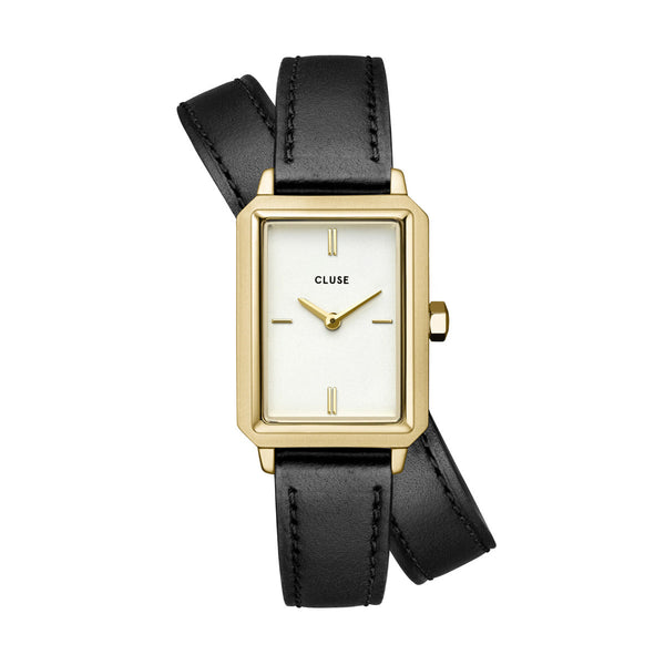 CLUSE Fluette Double Leather Black / Gold Watch