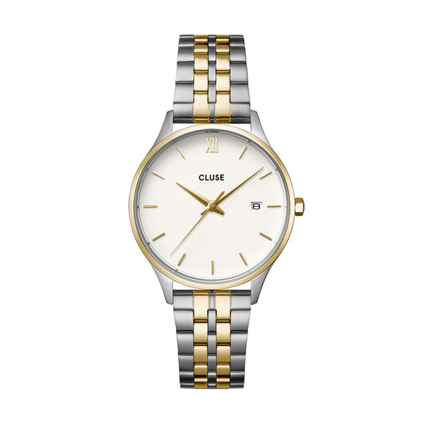 CLUSE Minuit Date Coconut Milk Bicolour Link Watch