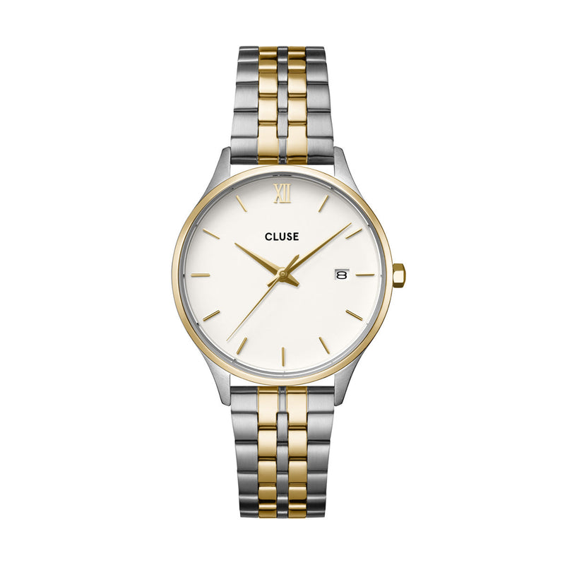 CLUSE Minuit Date Coconut Milk Bicolour Link Watch