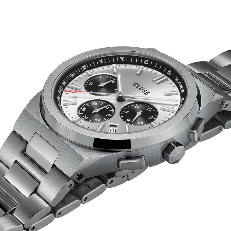 CLUSE Vigoureux Chronograph Black/Silver Link CW20806